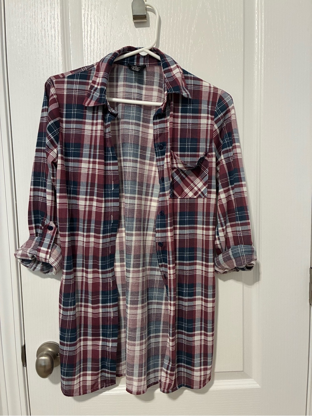 Women’s Burgundy & Navy Plaid Button-Up Shirt NWOT